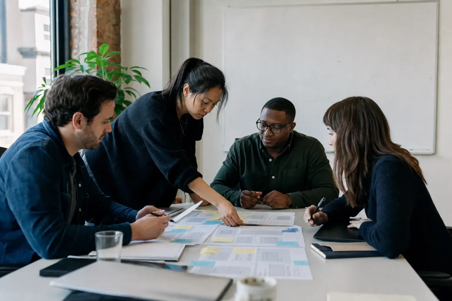 A department leader reviewing operating work with a team