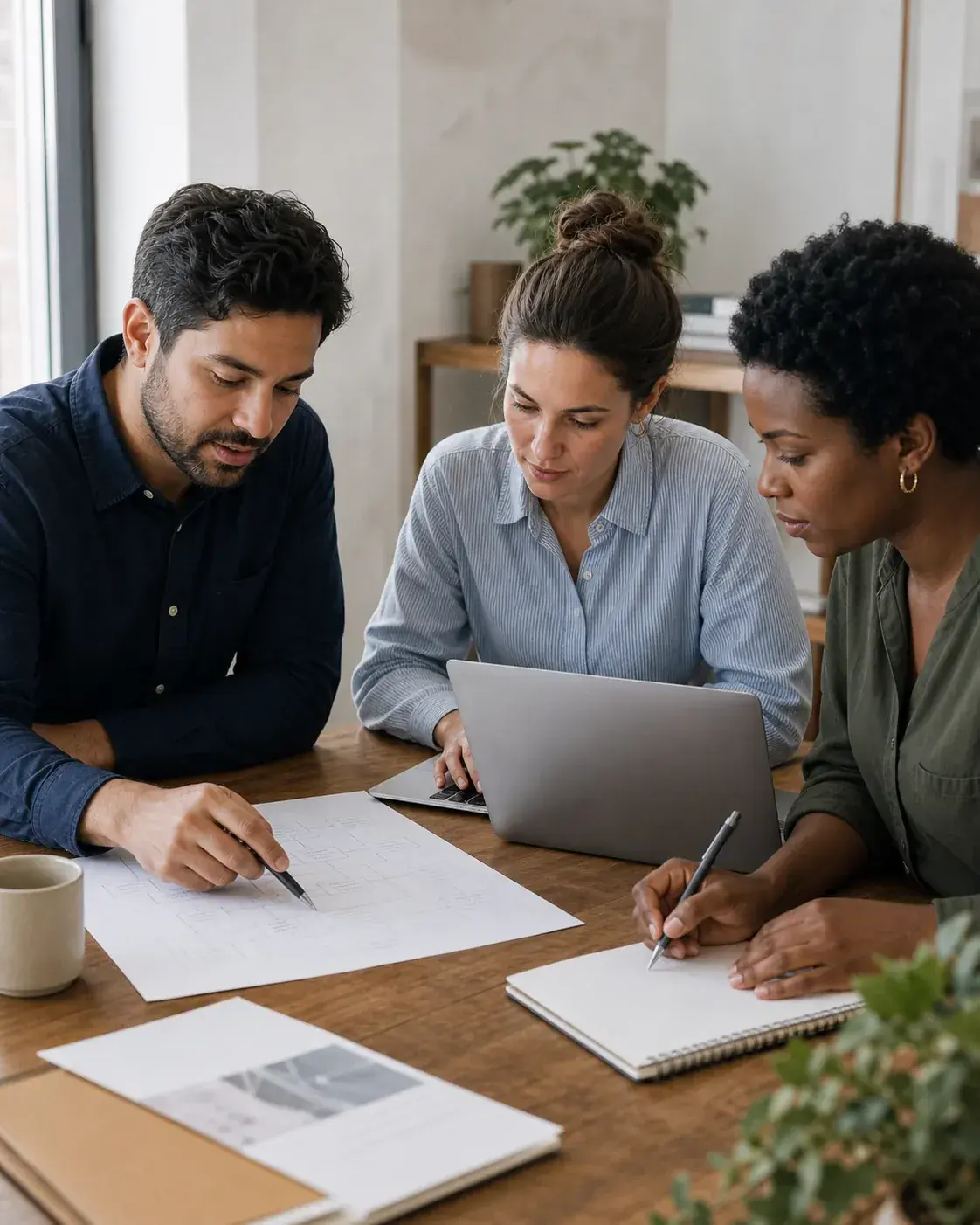 A small team reviewing a shared working system together